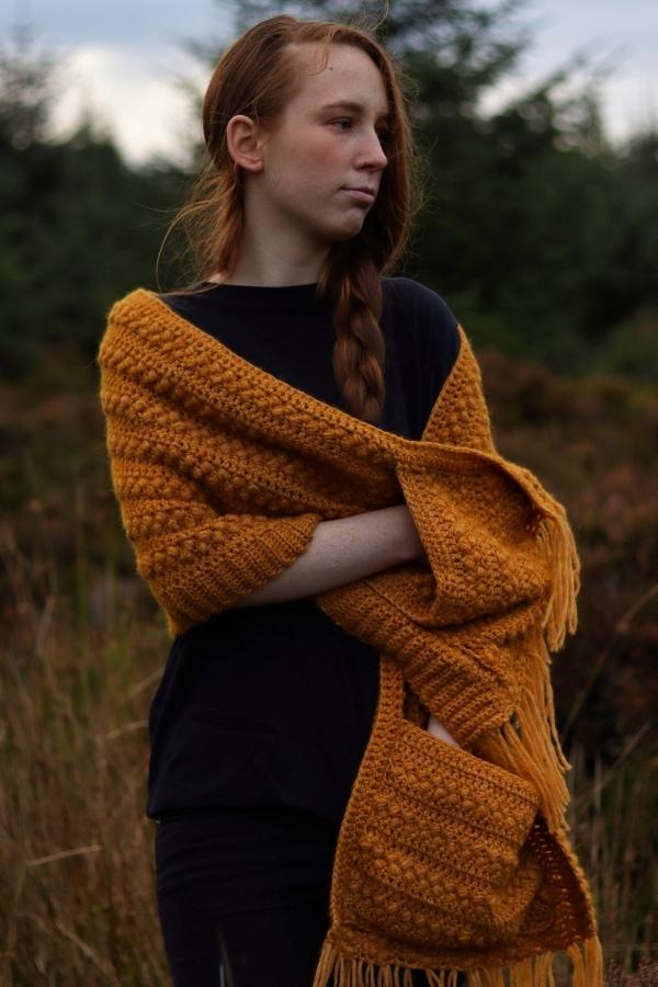 crochet fall pocket shawl