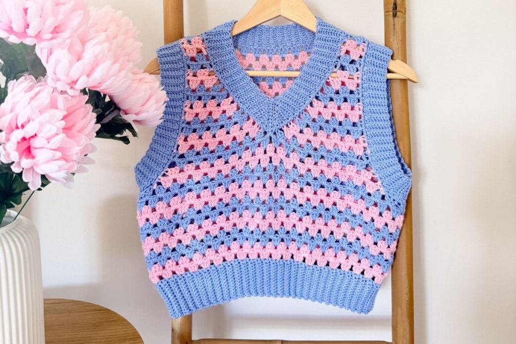 crochet granny stitch v neck vest pattern