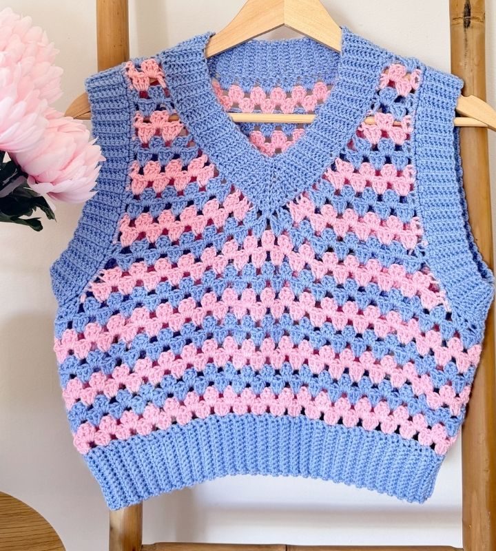 crochet granny stitch v neck vest pattern